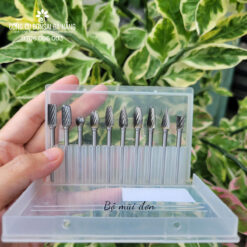 Bộ 10 mũi làm lũa hợp kim dùng làm bonsai, khắc gỗ lũa gắn máy khoan mài mini cốt 3mm DCK-19-4