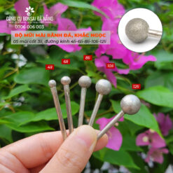 Bộ 05 mũi mài kim cương trục 3mm, đầu tròn dùng để mài rãnh đá, khắc đá, đánh bóng ngọc (4-6-8-10-12mm) LBS-07-1