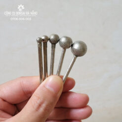 Bộ 05 mũi mài kim cương trục 3mm, đầu tròn dùng để mài rãnh đá, khắc đá, đánh bóng ngọc (4-6-8-10-12mm) LBS-07-2