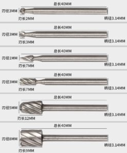 Bộ 06 mũi làm lũa MINI cốt 3,14li (thép gió HSS) dùng để mài phay, làm lũa ở các vị trí, nhỏ hẹp LBS-03-3